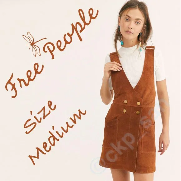 brown suede pinafore dress Dark Brown Suede Mini Pinafore Dress main image 0